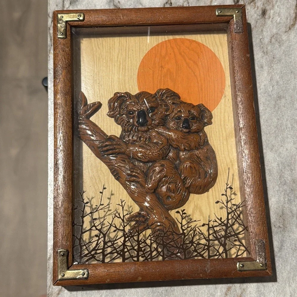 Vtg 1978 Wallace Berrie Animal Wood Art Set Of Four 3D 7.5